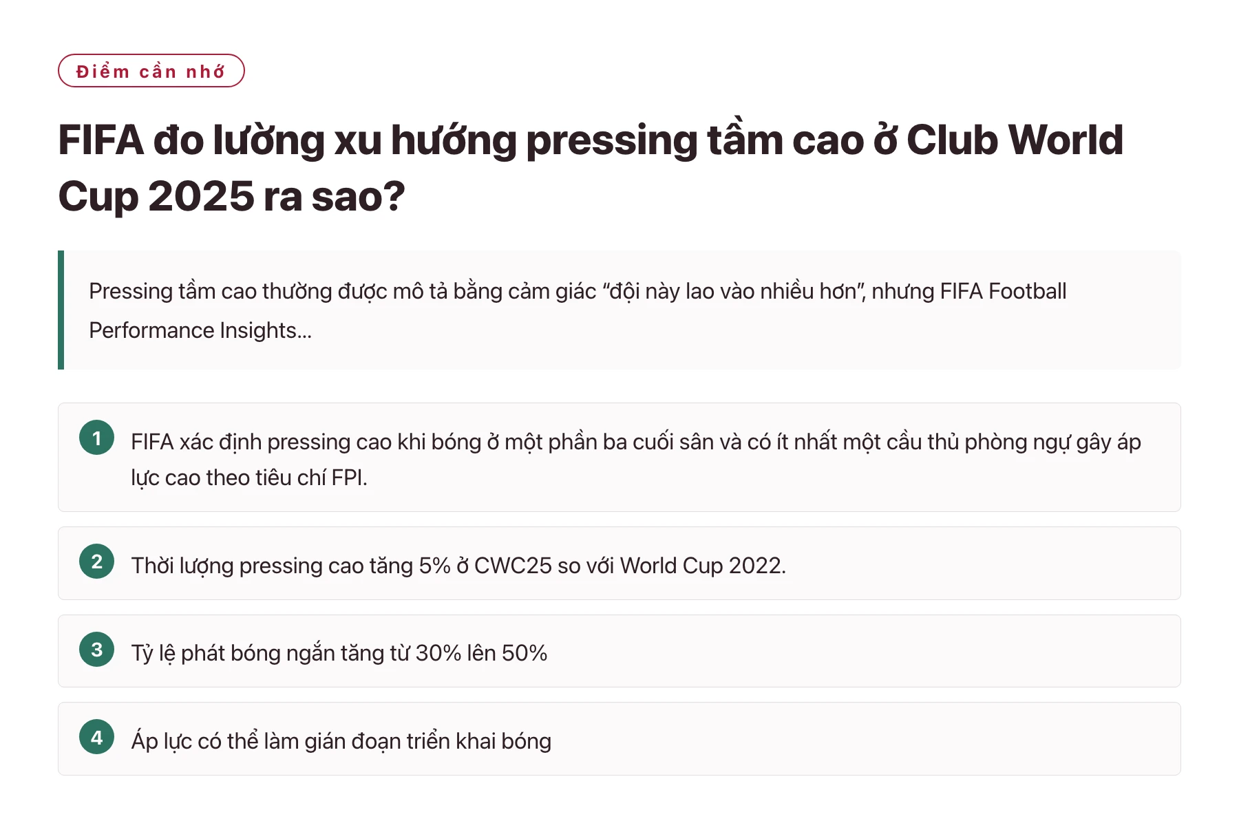 FIFA đo lường xu hướng pressing tầm cao ở Club World Cup 2025 ra sao?——全文要点速览